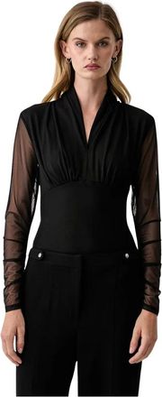DKNY Blusa in Rete con Scollo a V - - Blouses & Shirts - Donna - Nero - S