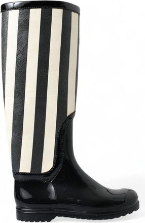 Dolce & Gabbana Womens Striped Rain Boots Tall Style - Black Rubber - Size EU 35