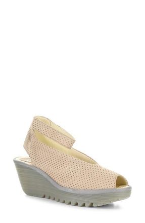 FLY London Yala Perforated Leather Sandal in Taupe at Nordstrom, Size 10-10.5Us