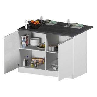 Dmora Isla De Cocina Emmanuel, Mueble De Cocina De 2 Puertas, Mesa Auxiliar De Almacenaje, 100% Made In Italy, 125x90h90 Cm, Blanco Brillo Y Pizarra, Con Em