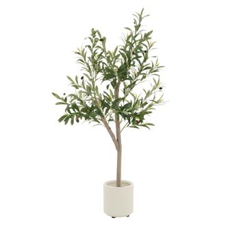 ML Design Ml-design - Olivo Artificial 120 Cm Decorativa, Planta Falsa Grande Con Tronco De Madera Natural, Hojas De Tela Y Frutos De Pl&aacute;stico De Interior/exter