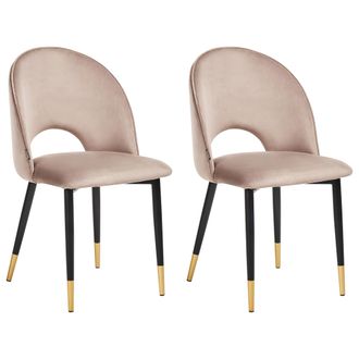 Beliani Conjunto De 2 Sillas De Comedor De Terciopelo Retro Glamour Negro Patas Inclinadas Beige Gris Pardo Magalia