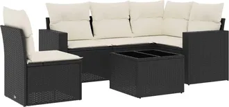 vidaXL Set De Sof&aacute;s De Jard&iacute;n 6 Piezas Y Cojines Rat&aacute;n Sint&eacute;tico Negro Vidaxl