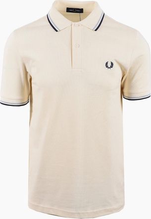 Fred Perry Mens FRED PERRY TWIN TIPPED POLO ECRU/DUSKY BLUE/FRENCH NAVY - Tan - Size: 38