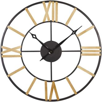 Beliani Moderno orologio da parete rotondo in ferro nero e dorato numeri romani &oslash; 80 cm Valsot