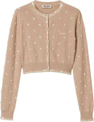 Miu Miu Vest met geborduurd detail en ronde hals - Beige