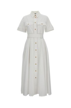 Fay Short-Sleeved Cotton Midi Dress with Classic Shirt Collar