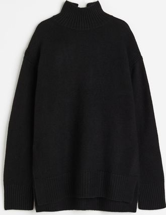 H&M Oversized Rollkragenpullover - Schwarz