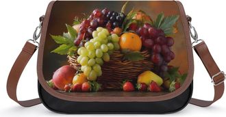 Generic Grapes Basket Fruits Crossbody Bag Womens Handbag PU Message Bags Shoulder Purse with Adjustable Strap