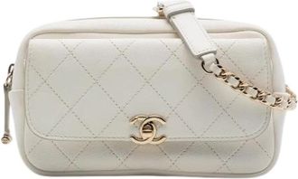 Chanel Pre-owned Quilted Goatskin Belt Bag - Dames - Vintage Schoudertas - Wit - ONE Size - Leer - Vintage