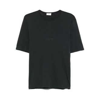 Saint Laurent T-Shirts, male, Gray, Size: S Crew-Neck Embroidered Logo Short Sleeve T-Shirt