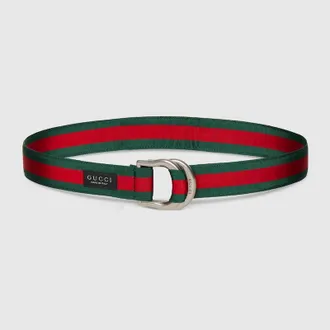 Gucci Web Belt With D-ring Buckle, Size Gucci 110, Green, Fabric