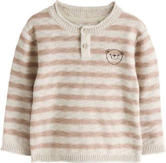 Next Kids Stripe Stitch Bear Sweater in Neutral at Nordstrom, Size 12-18M