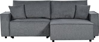 Beliani Sof&aacute; Cama Esquinero Seccional Moderno De Tela De Poli&eacute;ster Respaldo Tapizado Con Cojines Sala De Estar Izquierdo Gris Oscuro Karila