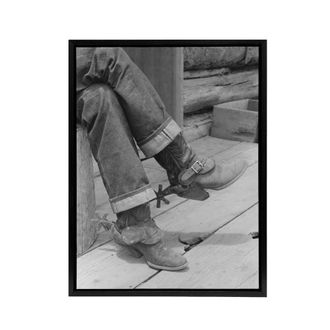Artery8 Russell Lee Boots & Spurs Vintage Photograph Framed Canvas Art Print in Grey | Size: W24 x H32