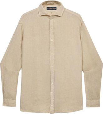 Brooks Brothers Regular Fit Linnen Overhemd met Spread Kraag - Heren - Casual Overhemden - Beige - XL - Linnen - Overhemden