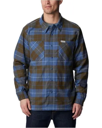 Columbia Cornell Woods Shirt Jacket MensBlue Brown Plaid Fleece Lined GBO16