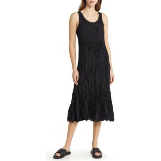Eileen Fisher Tiered Pleated Silk Midi Dress in Black at Nordstrom Rack, Size X-Large