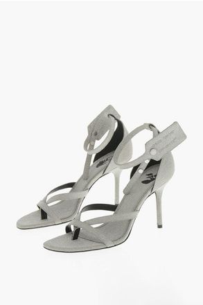 Off-white Thong Sandals With Ankle Strap and Glitter, 9 cm Heel size 37