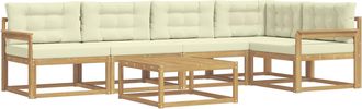 vidaXL Conjunto De Sof&aacute;s De Exterior 6 Uds. Blanco Y Crema Poli&eacute;ster Vidaxl
