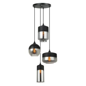 Netlighting Modern Hanging Pendant Black 4 Light Black Smoky Shade E27 Dimmable