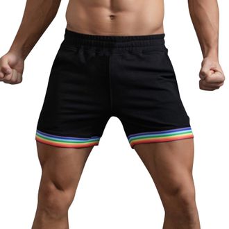 Generic Mens Summer Cotton Shorts 2024 Solid Color Rainbow Pants Gay Shorts for Men Pride Shorts with Drawstring Elasticated Waist Sports Shorts Casual Loose 