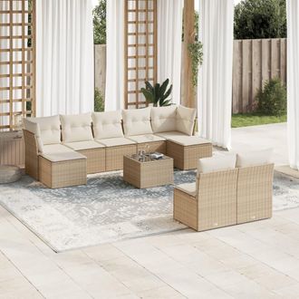 vidaXL Juego De Sof&aacute;s Jard&iacute;n Con Cojines Beige 10 Pzas Rat&aacute;n Sint&eacute;tico Vidaxl