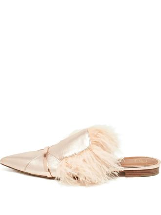 Malone Souliers feather-embellished leather mules - women - Leather/Leather/Leather/Feather - 42 - Gold