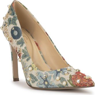 Jessica Simpson Welica Embellished Jacquard Pump in Cream Multi at Nordstrom, Size 7.5