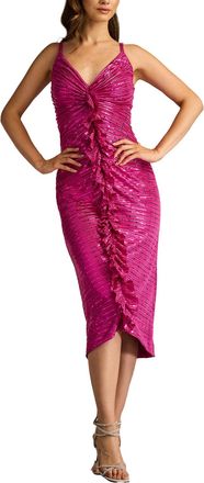 Tadashi Shoji Abby Sequin Ruffle Midi Dress