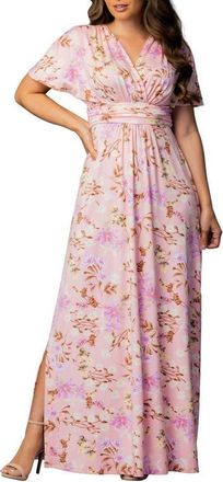Kiyonna Vienna V-Neck Maxi Dress in Lively Peach Floral at Nordstrom, Size X-Large