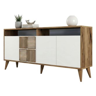 Dmora Consola Scorpio, Mesa Multiusos, Gabinete De Soporte, Escritorio De Pasillo, 160x35h79 Cm, Nogal Y Blanco, Con Embalaje Reforzado - Dmora