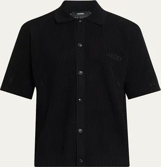 Amiri Mens Crochet-Knit Mesh Cotton Shirt