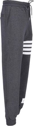 Thom Browne Dark Grey Cotton Sport Pants With Mid-Rise Waist And Signature Stripes