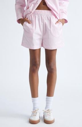 Sporty & Rich Eden Script Stripe Cotton Poplin Shorts in Pink/White Thin Stripe at Nordstrom Rack, Size Medium