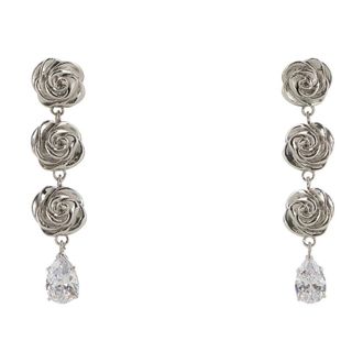 Magda Butrym Triple Rose Crystal Drop Earrings - Dames - Oorbellen - Grijs - ONE Size - Accessoires
