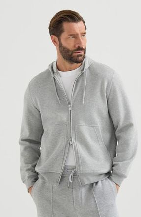 Brunello Cucinelli Cotton, cashmere and silk French terry double cloth hooded sweatshirt with zipper in Medium Grey at Nordstrom, Size Xxx-Large