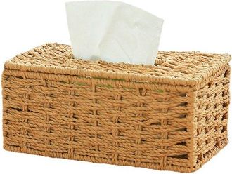 OEM Caja De Pa&ntilde;uelos Tejida, Caja De Pa&ntilde;uelos De Paja Trenzada Imitaci&oacute;n Rat&aacute;n, Decoraci&oacute;n Para El Escritorio De La Sala De Estar (1 Pieza, Camello)