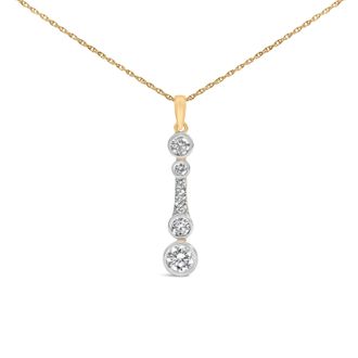 House of Brilliance 10K Yellow Gold Plated Sterling Silver 1.0 Cttw Lab Grown Diamond Bezel Vertical Drop Pendant Necklace