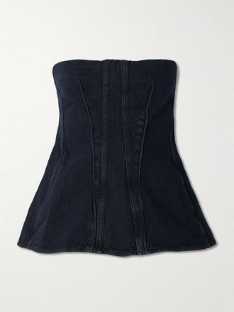 A Gold E Top Bustier Senza Spalline In Denim A Pannelli Lara - Blu
