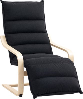 HOMCOM Birch Wood Lounge Chair For Living Room - Bedroom - Black | TJ Hughes