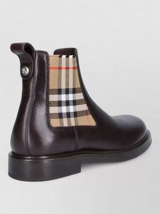 Burberry check pattern ankle boots pull tab round toe