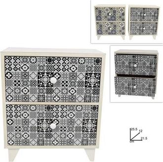 Trade Shop Trade Shop - Porta Oggetti Cassettiera Quadrata Con 2 Cassetti Legno Country Chic Arredamento