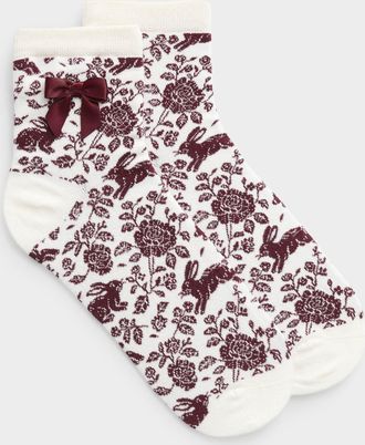 Simons Womens Satiny bow abundance painting ankle socks