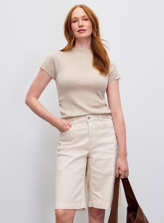 Contemporaine Womens Gathered waist ultra-soft ribbed sweater