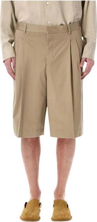 Ami Pleated Cotton Bermuda Shorts - Heren - Korte Broeken - Beige - W40 - Katoen - Korte Broeken