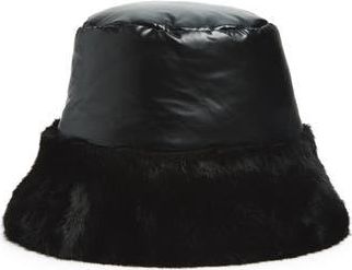 La Fiorentina Faux Fur Bucket Hat in Black at Nordstrom Rack