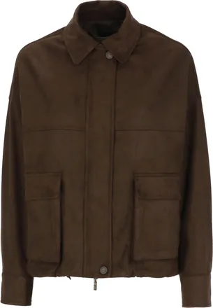 D.exterior Brown Synthetic Leather Zip Bomber Jacket