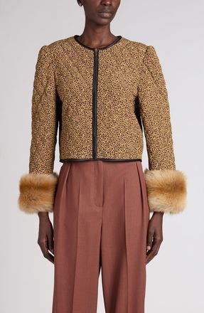 Valentino Garavani Micromacula Animal Print Quilted Silk Jacket in Safari Print at Nordstrom, Size 42