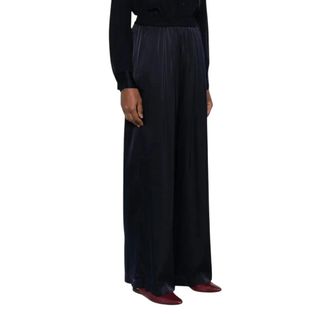 Forte_Forte Wide Trousers, female, Blue, Size: M Pantalone Elastico Loose Raso Seta Stretch Shiny
